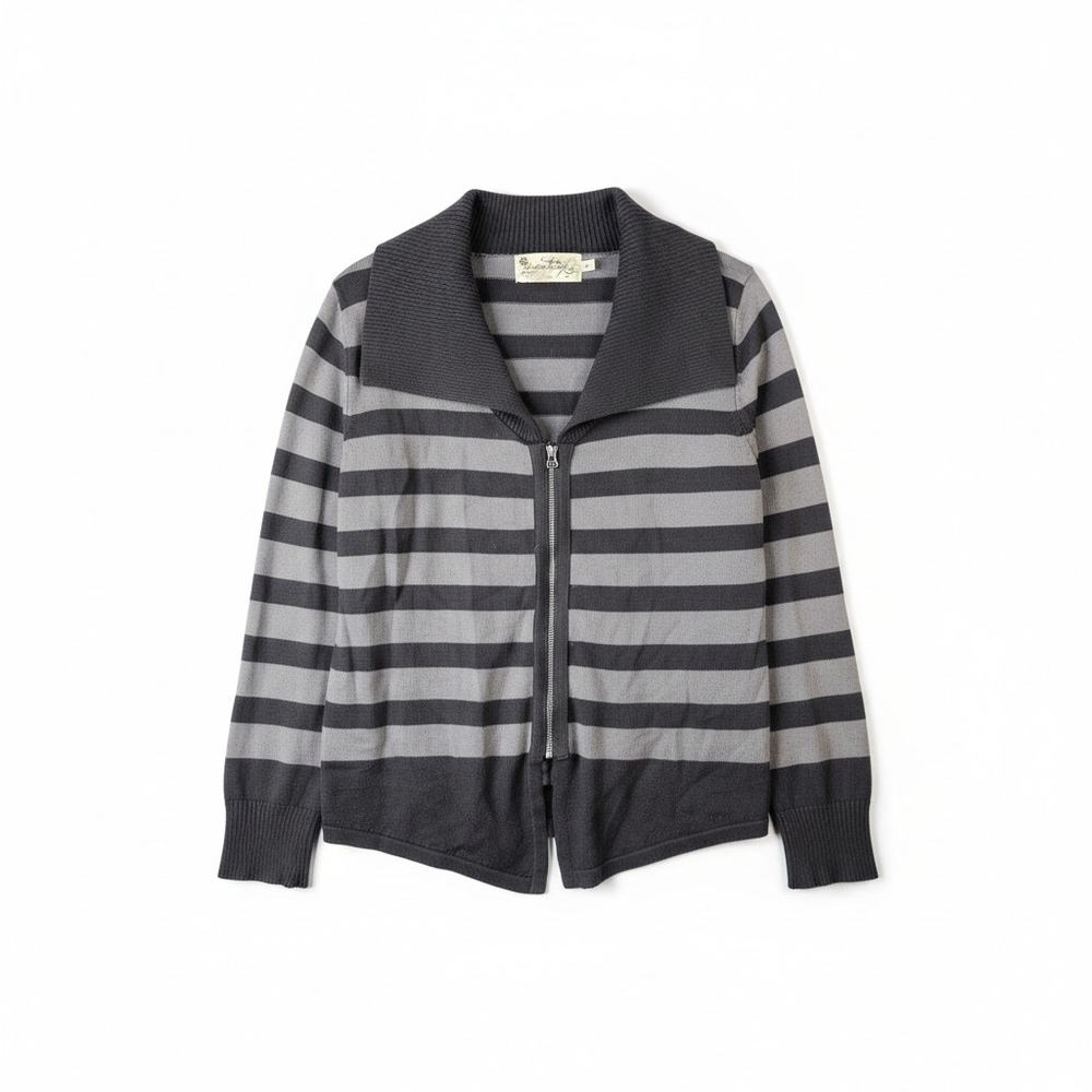 Aventura Gray Striped Zip Up Sweater Womens Large Organic Cotton Blend Cardigan